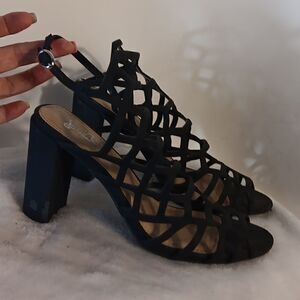 Brash Black Strappy Chunky Heel Sandals